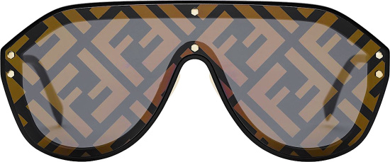 Fendi Black And Brown Ff Monogram Print Aviator Shield Sunglasses
