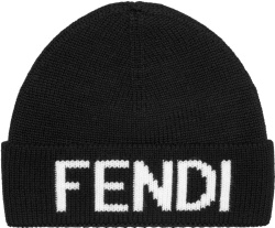 Fendi Black And White Logo Beanie Hat