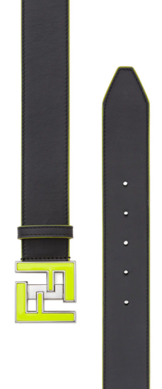 Fendi Black Leather Belt With Green Belt Buckle Worn By Lil Uzi Vert