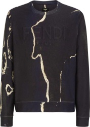 Fendi Black Navy Blue Dark Grey Logo Embossed Crewneck Sweatshirt