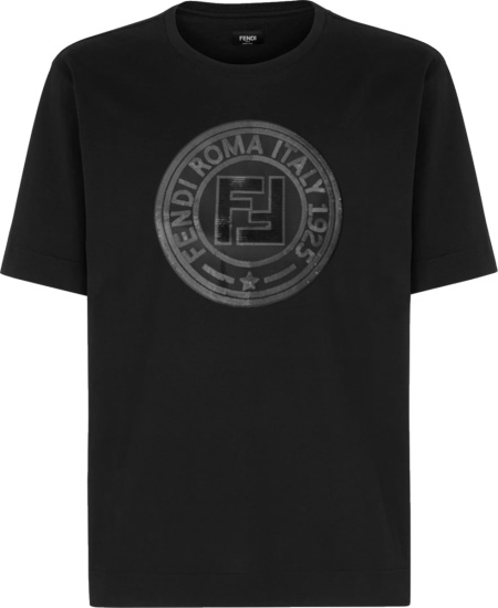 Fendi Black Sequin Circle Logo T Shirt