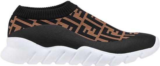 Fendi Brown And Black Monogram Slip On Tech Sneakers