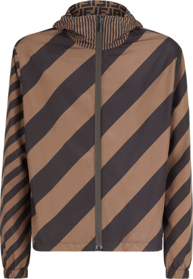 Fendi Brown Ff And Brown Striped Reversible Windbreaker Jacket