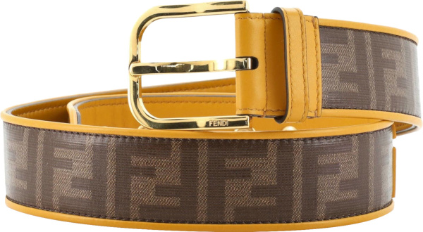 Fendi Brown Ff Canvas And Yellow Leather Trim Belt