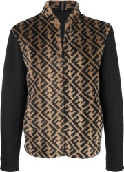 Fendi Brown Shearling And Black Sleeve Ff Motif Jacket