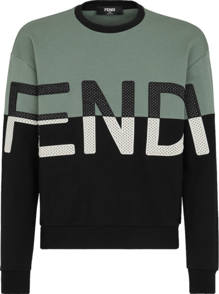 Fendi Green And Black Split Logo Print Sweatshirt