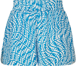 Fendi Light Blue And White Ff Vertigo Silk Shorts Fb0708ag9df1ep9