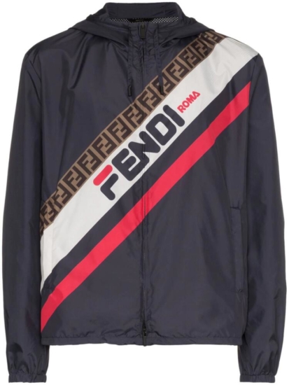 Fendi Logo Stripe Navy Mania Hooded Jacket