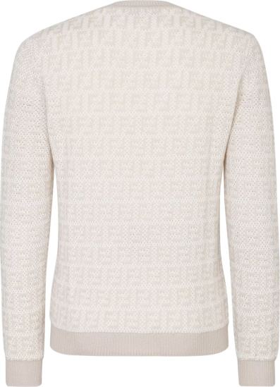 Fendi White And Cream Ff Knit Sweater