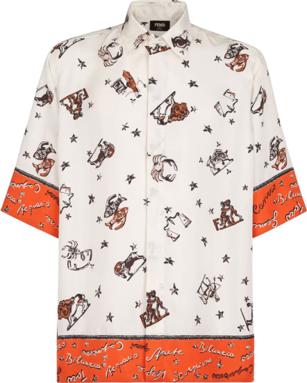 Fendi White And Orange Horoscope Print Shirt