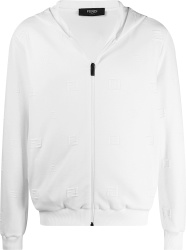 White FF-Embroidered Zip Hoodie