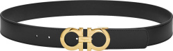 Ferragamo Black And Gold Double Gancini Buckle Belt