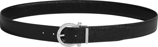 Ferragamo Black Textured Leather And Silver Gancini Buckle Belt