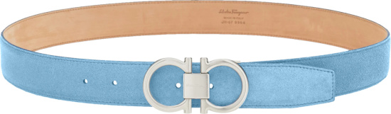Ferragamo Light Blue Suede And Silver Double Gancini Buckle Belt