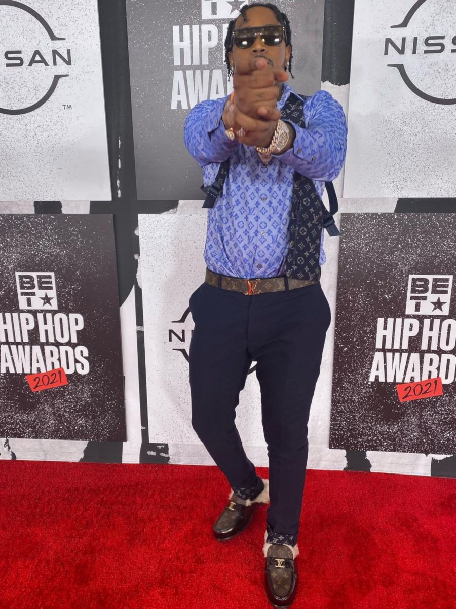 Fivio Foreign at The 2021 BET Awards Wearing a Full Louis Vuitton Outfit
