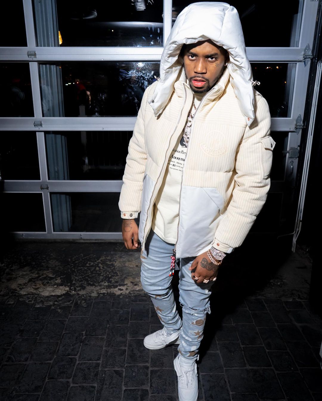Fivio Foreign Shows Off His All White Moncler, Mr. Saturday, Nike ...