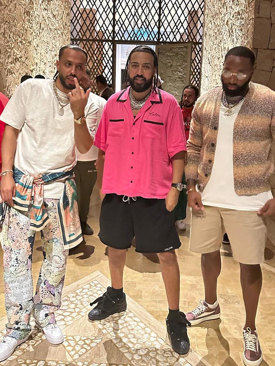 French Montana: Celine Bowling Shirt + Sweatshorts and Lanvin Sneakers