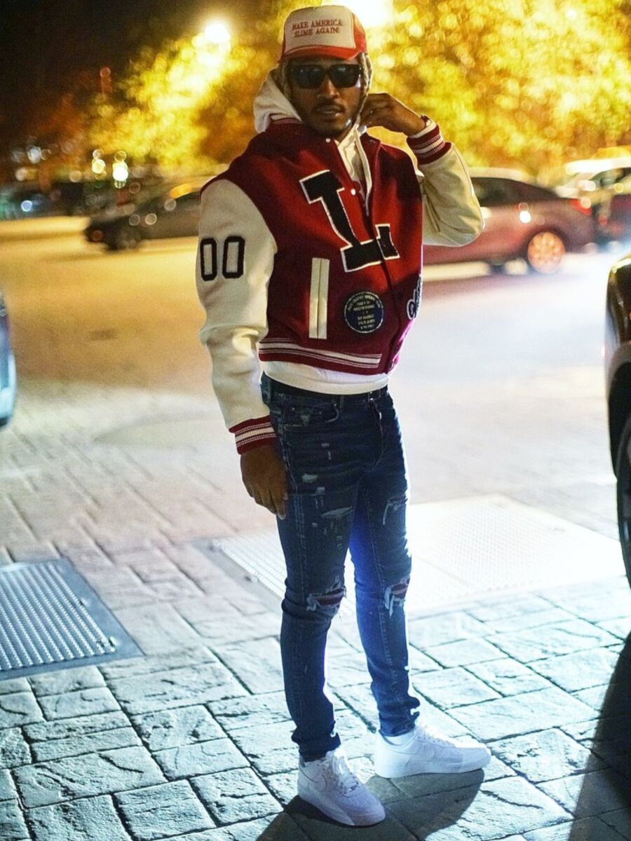 Future Wearing a Louis Vuitton Red Baseball Jacket With Amiri Jeans & Nike  AF1s | Incorporated Style