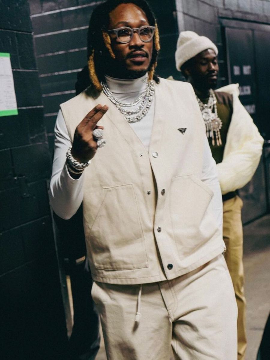Future Performs In Philly Wearing an All White Prada Denim Outfit