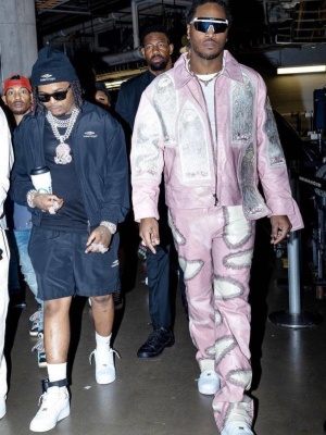 Future Wearing Prada Sunglasses With A Who Decides War Pink Leather Jacket And Pants