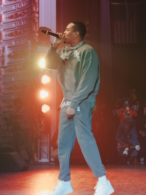 G Herbo Performing In A Palm Angels Green Sweatshirt And Sweatpants
