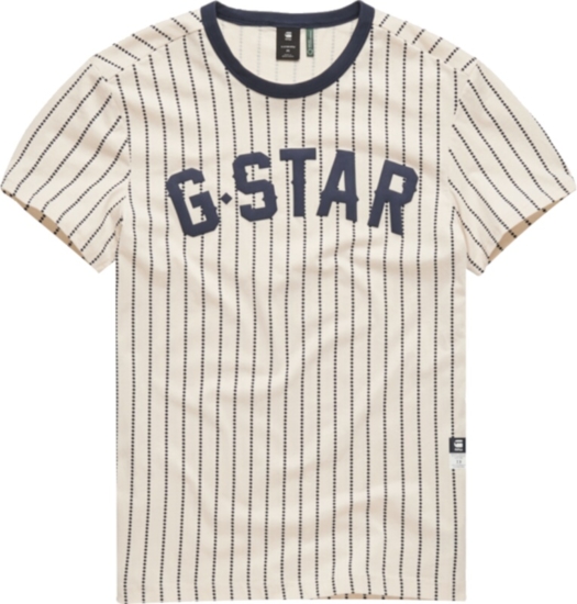 G Star Navy Pinstripe White T Shirt