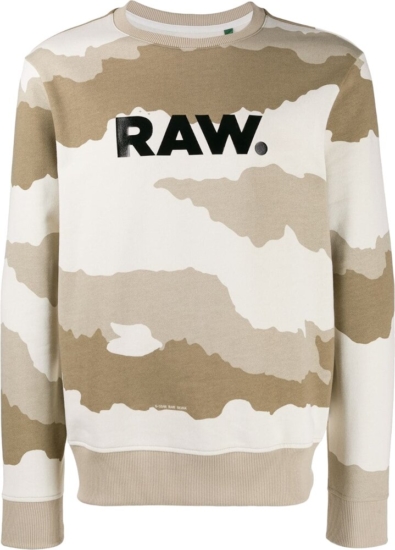 G Star Raw Black Logo Print Desert Camo Sweatshirt