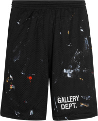 Gallery Dept Black Mesh Paint Splatter Logo Gym Shorts
