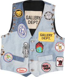 Gallery Dept Blue Denim Patchwork And Logo Patch Studded Vest