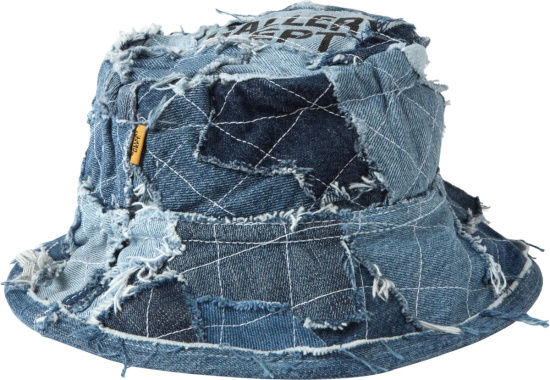 Gallery Dept Blue Denim Patchwork Quilted Logo Bucket Hat