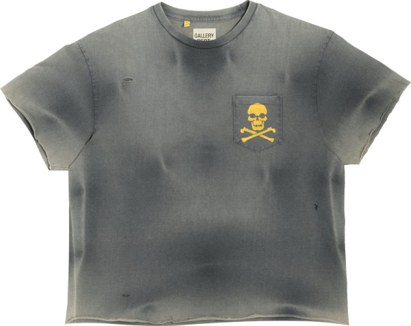 Gallery Dept Faded Black And Yellow Skull Cross Bones Pocket T Shirt