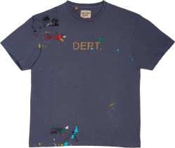 Gallery Dept Navy Blue And Metallic Glitter Gold Logo Hand Painted T Shirt