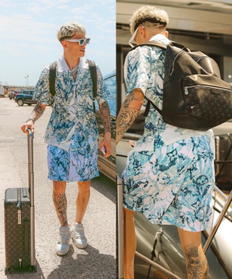 Garnacho Wearing A Louis Vuitton Coral Print Shirt And Shorts With Louis Vuitton Bags