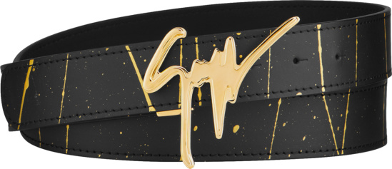 Giuseppe Zanotti Black Leahter And Gold Paint Splatter Belt