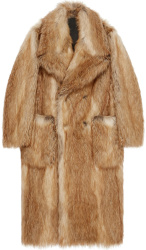 Beige Oversized Faux Fur Double Breasted Coat