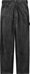 Black Leather Straight Carpenter Pants