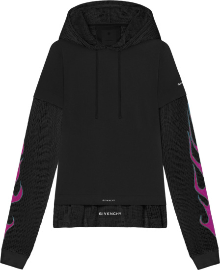 Givenchy Black And Pink Flames Layered Hoodie