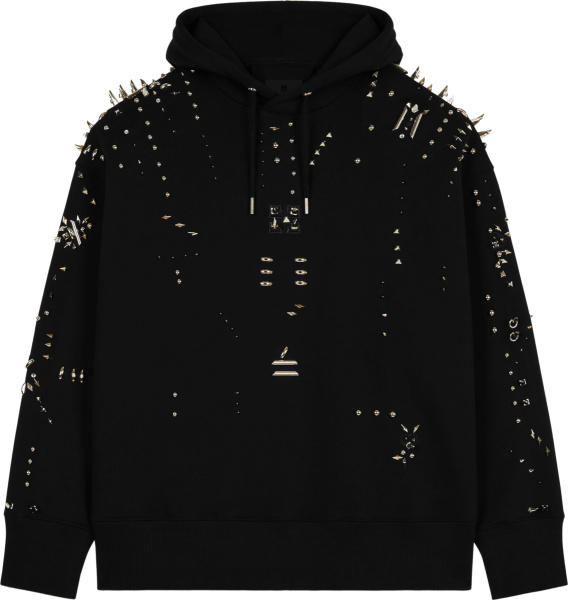 Givenchy Black And Silver Studded Spiked Hoodie