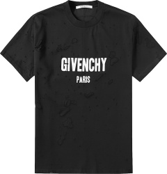Givenchy Black Destroyed Paris Logo T Shirt