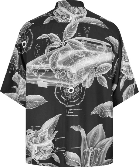 Givenchy Black Floral Schematics Hawaiian Shirt