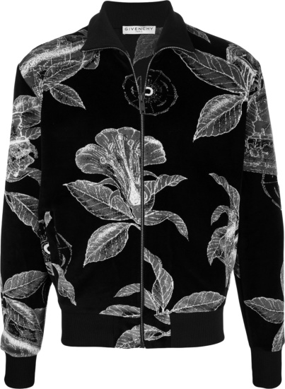 Givenchy Black Floral Schematics Velvet Track Jacket
