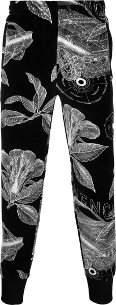 Givenchy Black Floral Schematics Velvet Track Pants