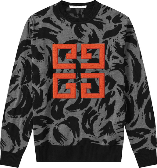 Givenchy Black Grey Camo And Orange 4g Logo Patch Sweater