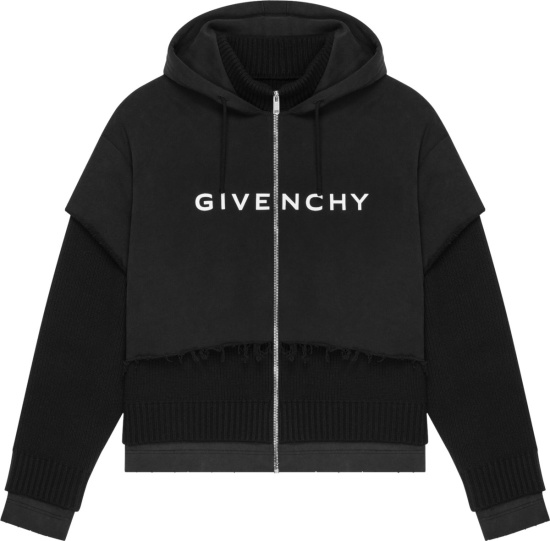 Givenchy Black Layered Sweater Logo Zip Hoodie