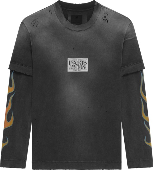 Givenchy Black Sleeve Flame Print Layered T Shirt