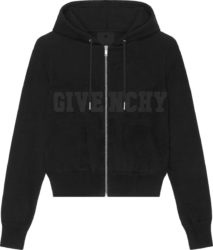 Givenchy Black Velvet Logo Zip Up Hoodie