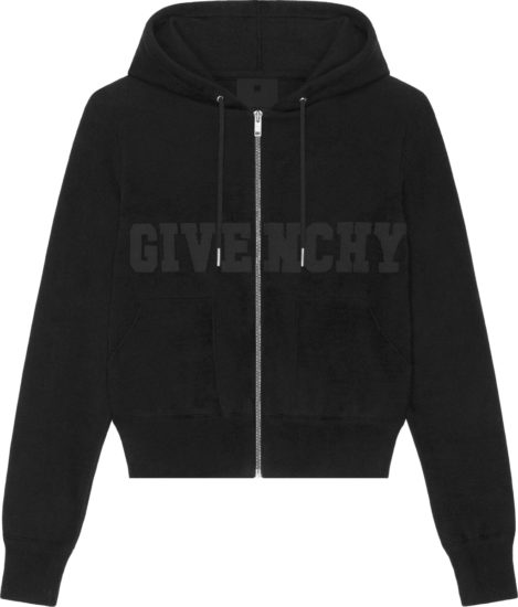 Givenchy Black Velvet Logo Zip Up Hoodie