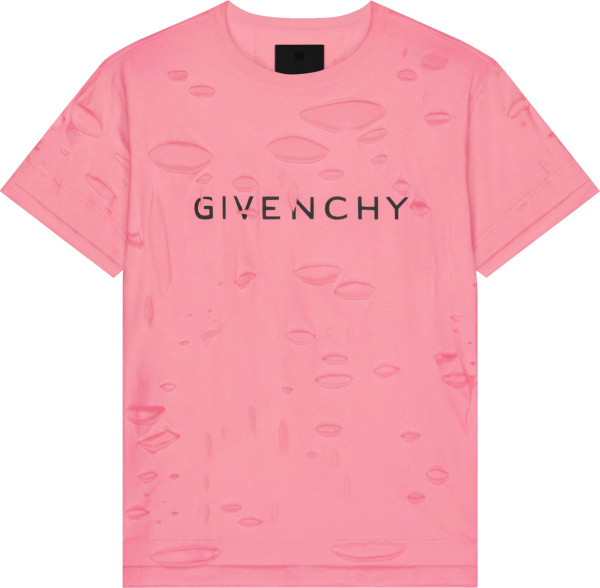 Givenchy Pink Destroyed Archetype Logo T Shirt