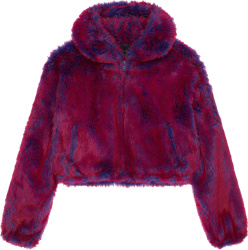 Givenchy Red And Purple Two Tone Hooded Faux Fur Jacket