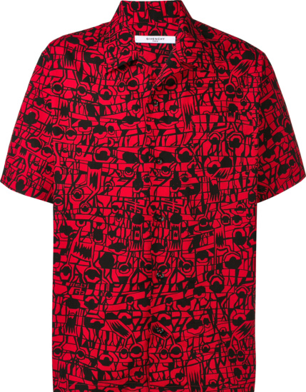 Givenchy Red Black Abstract Print Shirt